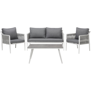 Beliani 4 Piece Garden Sofa Set White Aluminium Grey Cushions 4 Seater Table Sofa 2 Chairs Material:Aluminium Size:xx