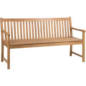 Beliani Garden Bench Light Acacia Wood 160 cm Slatted Design Outdoor Patio Rustic Style Material:FSC® Certified Acacia Wood Size:61x88x160