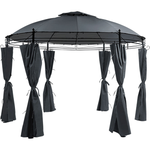 Beliani Gazebo Dark Grey Fabric Black Steel Frame Round 368 cm Curtains Garden Material:Steel Size:368x275x368