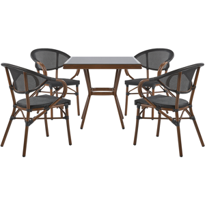 Beliani 4 Seater Garden Dining Set Dark Wood Aluminium Frame Square Table and Black Stacking Chairs Material:Aluminium Size:xx