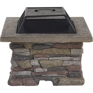 Beliani Fire Pit Heater Grey Black Mesh Cover Square Outdoor Material:MgO Size:73x47x72