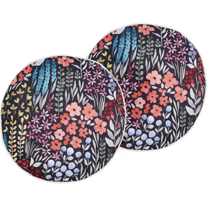 Beliani Set of 2 Outdoor Cushions Multicolour Polyester ⌀ 40 cm Round Floral Print Pattern Scatter Pillow Garden Patio Material:Polyester Size:40x10x40