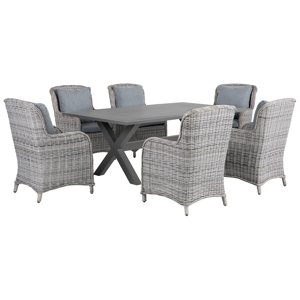 Beliani Garden Dining Set Grey PE Rattan 6-Seater Table and 6 Chairs with Grey Cushions Material:PE Rattan Size:xx