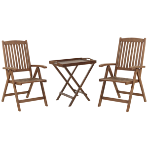 Beliani Garden Bistro Set Dark Solid Acacia Wood Table 2 Chairs Adjustable Backrest Folding Rustic Style Balcony Furniture Material:Acacia Wood Size:xx
