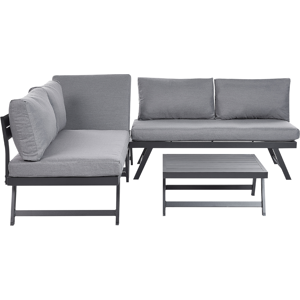 Beliani 5 Seater Garden Sofa Set Grey Cushions Black Frame Adjustable Seats Coffee Table Modern Design Material:Aluminium Size:xx