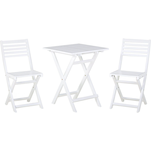 Beliani 3 Piece Bistro Set White Solid Acacia Wood Folding Slatted Design Scandinavian Modern Material:Acacia Wood Size:xx