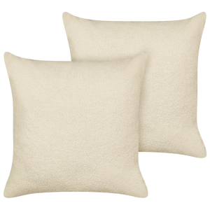 Beliani Set of 2 Decorative Cushions Beige Boucle 60 x 60 cm Woven Removable with Zipper Boho Decor Accessories Material:Boucle Size:60x4x60