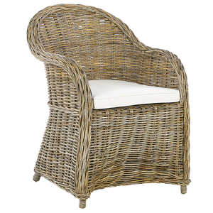 Beliani Garden Armchair Natural Rattan with Cotton Seat Cushion Off-White Indoor Outdoor Material:Rattan Size:67x87x54