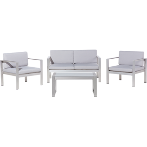 Beliani 4 Piece Garden Set Grey Plastic Wood Sofa with 2 Chairs and Coffee Table Material:Aluminium Size:xx