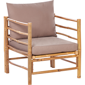 Beliani Armchair Light Bamboo Wood Taupe Backrest Seat Cushions Slipper Design Indoor and Outdoor Modern Rustic Design Material:Bamboo Wood Size:68x80x63