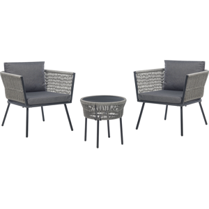 Beliani Bistro Set Grey PE Rattan Detachable Pillows Coffee Table Outdoor Garden  Material:PE Rattan Size:xx