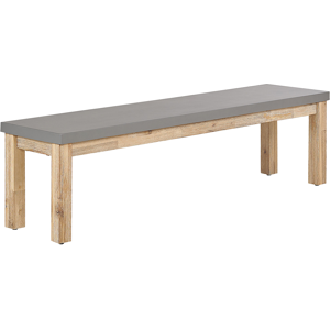 Beliani Outdoor Garden Bench Fibre Cement Top Grey Wooden Base 3 Seater 180 x 90 cm Modern Industrial Patio Furniture  Material:Fibre Cement Size:40x45x160