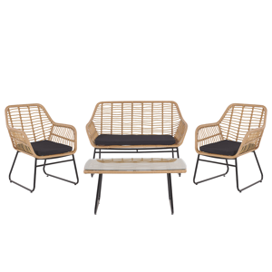 Beliani Garden Conversation Sofa Set Black Faux Rattan with Seat Pads and Coffee Table Material:PE Rattan Size:xx
