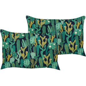 Beliani Set of 2 Garden Cushions Green Polyester Cactus Pattern 40 x 60 cm Rectangular Modern Outdoor Patio Water Resistant Material:Polyester Size:60x10x40