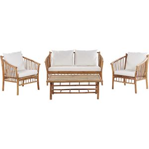 Beliani Garden Sofa Set Bamboo Wood White Cushions 4 Seater Modern Design Outdoor Conversation Set Material:Bamboo Wood Size:xx