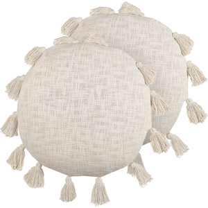 Beliani Set of 2 Decorative Cushions Beige Cotton 45 cm Round with Tassels Modern Boho Decor Accessories Material:Cotton Size:45x10x45