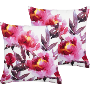 Beliani Set of 2 Garden Cushions White and Pink Polyester Floral Pattern 45 x 45 cm Square Modern Outdoor Patio Water Resistant Material:Polyester Size:45x10x45