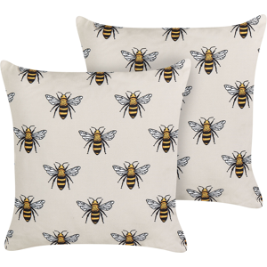 Beliani Set of 2 Garden Cushions Beige Polyester Bee Pattern 45 x 45 cm Square Modern Outdoor Patio Water Resistant Material:Polyester Size:45x10x45