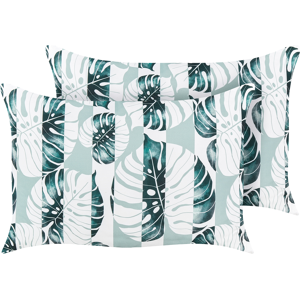 Beliani Set of 2 Garden Cushions Green Polyester Leaf Striped Pattern 40 x 60 cm Rectangular Modern Outdoor Decoration Water Resistant Material:Polyester Size:60x10x40