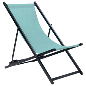 Beliani Folding Deck Chair Turquoise Black Textilene Sling Seat Beach Chair Adjustable Backrest Patio Recliner Material:Aluminium Size:95-100x79-94x60