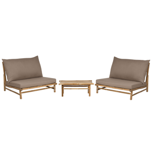 Beliani 2 Seater Bamboo Lounge Set Light Wood and Taupe Backrest Seat Cushions with Coffee Table Indoor and Outdoor Design Material:Bamboo Wood Size:xx