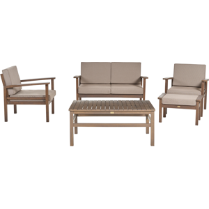 Beliani Garden Sofa Set Taupe Cushions Solid Cerified Dark Acacia Wood 4 Seater with Table Outdoor Conversation Set Material:FSC® Certified Acacia Wood Size:xx