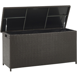 Beliani Outdoor Storage Box Brown Faux Rattan Garden Deck Cushion Chest 126 x 46 cm Material:PE Rattan Size:46x63x126