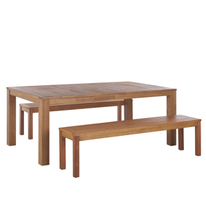 Beliani Garden Dining Set 3 Pieces Solid Eucalyptus Wood Rectangular Table 2 Benches Indoor Outdoor Rustic Design Material:Eucalyptus Wood Size:xx