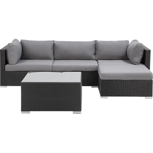 Beliani 2 Piece Garden Sofa Set Black w/ Grey Cushions 5 Seater Corner Coffee Table Material:PE Rattan Size:xx