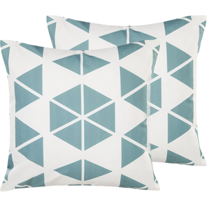 Beliani Set of 2 Outdoor Garden Pillows White and Blue Polyester Square 45 x 45 cm Triangle Geometric Pattern Material:Polyester Size:45x12x45