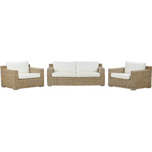 Beliani Garden Conversation Set Brown with White Cushions Rattan Outdoor 4 Seater  Material:Rattan Size:xx