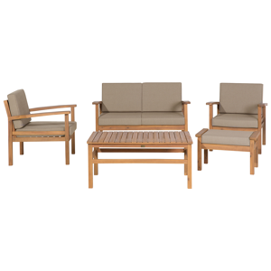 Beliani Garden Sofa Set Taupe Cushions Solid Acacia Wood 4 Seater with Table Outdoor Conversation Set Material:Acacia Wood Size:xx