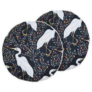 Beliani Set of 2 Garden Cushions Black Polyester 40 cm Round Bird Motif Modern Outdoor Decoration Water Resistant Material:Polyester Size:40x10x40