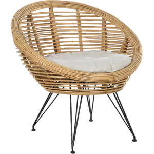 Beliani Chair Natural Rattan Light Beige Cotton Cushion Medium Resistance Indoor Outdoor Boho Style Garden Patio Balcony Material:Rattan Size:85x85x85