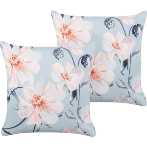 Beliani Set of 2 Garden Cushions Blue Polyester Floral Pattern 45 x 45 cm Modern Outdoor Decoration Water Resistant Material:Polyester Size:45x10x45