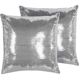 Beliani Set of 2 Decorative Cushions Silver Sequin 45 x 45 cm Glittering Sparkle Material:Polyester Size:45x12x45