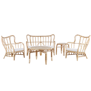 Beliani Garden Sofa Set Beige Natural Rattan 2 Tables 2 Armchairs Sofa Indoor Outdoor Cushions Boho Material:Rattan Size:xx