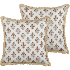 Beliani Set of 2 Scatter Cushions Cotton Flower Pattern 45 x 45 cm Decorative Tassels Removable Cover Decor Accessories Material:Cotton Size:45x10x45