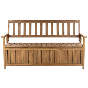 Beliani Outdoor Bench with Storage Solid Acacia Wood 3 Seater 160 cm Light Colour Rustic Style Material:Acacia Wood Size:60x91x160