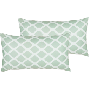 Beliani Set of 2 Outdoor Cushions Mint Green and White 40 x 70 cm Geometric Diamond Pattern Garden Pillows Indoor Outdoor Material:Polyester Size:70x8x40