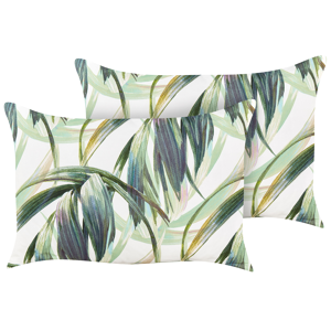 Beliani Set of 2 Garden Cushions Green and White Polyester Leaf Pattern 40 x 60 cm Modern Outdoor Decoration Water Resistant Material:Polyester Size:60x10x40
