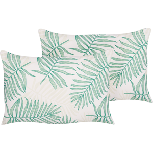 Beliani Set of 2 Garden Cushions Beige and Green Polyester Palm Leaf Motif Pattern 40 x 60 cm Modern Outdoor Decoration Water Resistant Material:Polyester Size:60x10x40