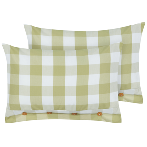 Beliani Set of 2 Scatter Cushions Green Fabric 40 x 60 cm Checked Pattern Cottage Style Textile Material:Polyester Size:60x12x40