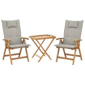 Beliani Garden Bistro Set Acacia Wood Table 2 Chairs with Taupe Cushions UV Resistant Foldable Material:Acacia Wood Size:xx