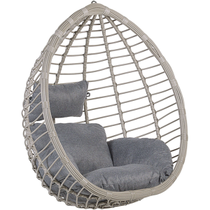 Beliani Hanging Chair Grey Rattan Ceiling-Mounted Indoor-Outdoor Egg Shape Modern Boho Material:PE Rattan Size:74x116x106