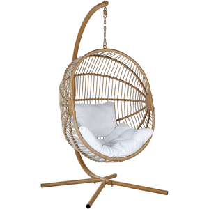 Beliani Hanging Chair Beige Rattan Metal Frame Indoor-Outdoor Egg Shape Boho Material:PE Rattan Size:120x197x98