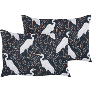 Beliani Set of 2 Garden Cushions Black Polyester 40 x 60 cm Bird Motif Modern Outdoor Decoration Water Resistant Material:Polyester Size:60x10x40