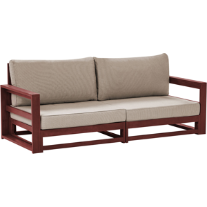 Beliani Garden Sofa Mahogany Brown  and Taupe Acacia Wood Outdoor 2 Seater with Cushions Modern Design Material:FSC® Certified Acacia Wood Size:75x72x184