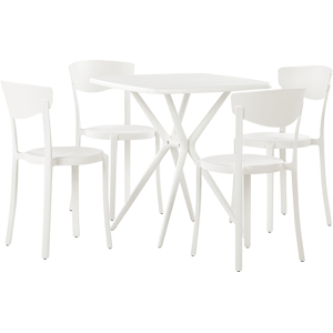 Beliani Garden Dining Set White Synthetic 4 Stacking Chairs Square Table Lightweight Indoor Outdoor Plastic Modern Material:Synthetic Material Size:xx