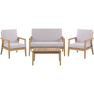 Beliani Garden Conversation Set Light Acacia Wood with Taupe Cushions Sofa with Armchairs and Coffee Table Material:Acacia Wood Size:xx